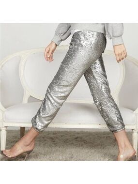 NWT David Lerner Silver Sequin Jogger Pants Medium